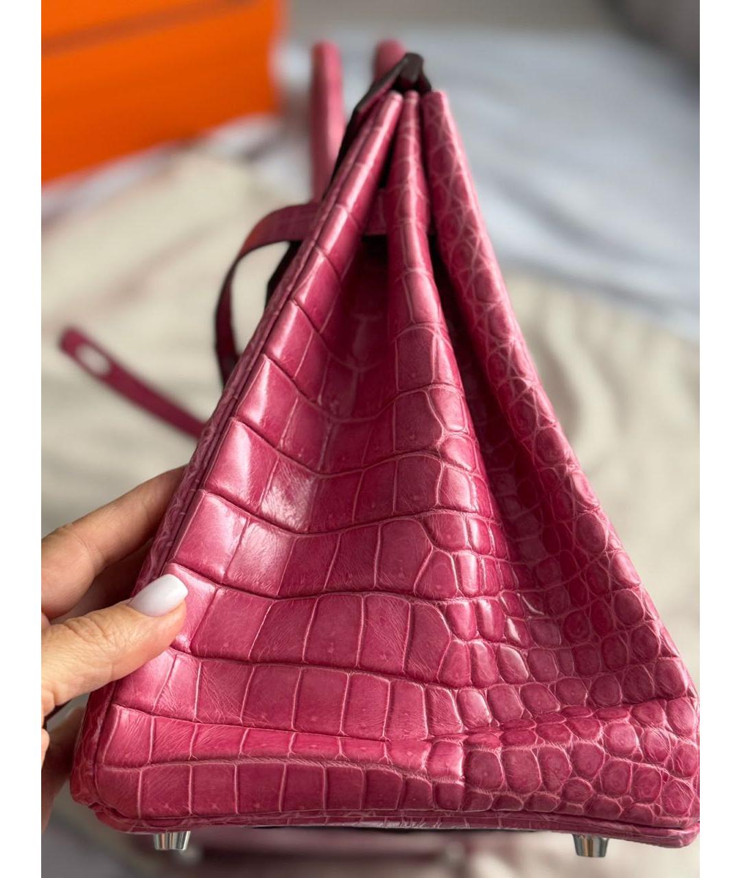 HERMES Розовая сумка с короткими ручками из экзотической кожи, фото 5