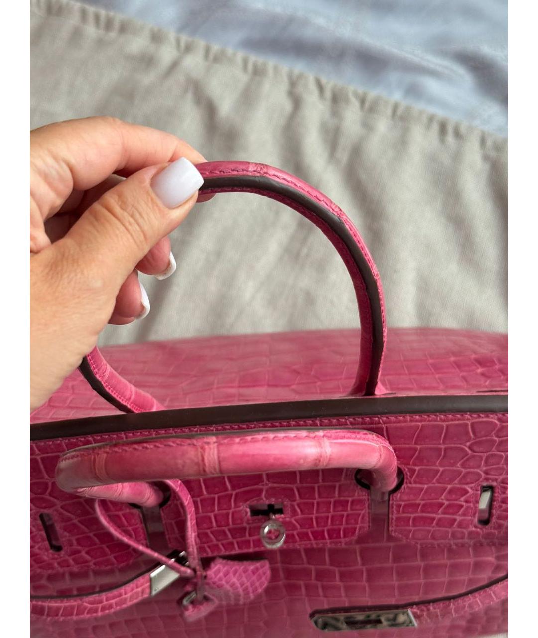 HERMES Розовая сумка с короткими ручками из экзотической кожи, фото 3