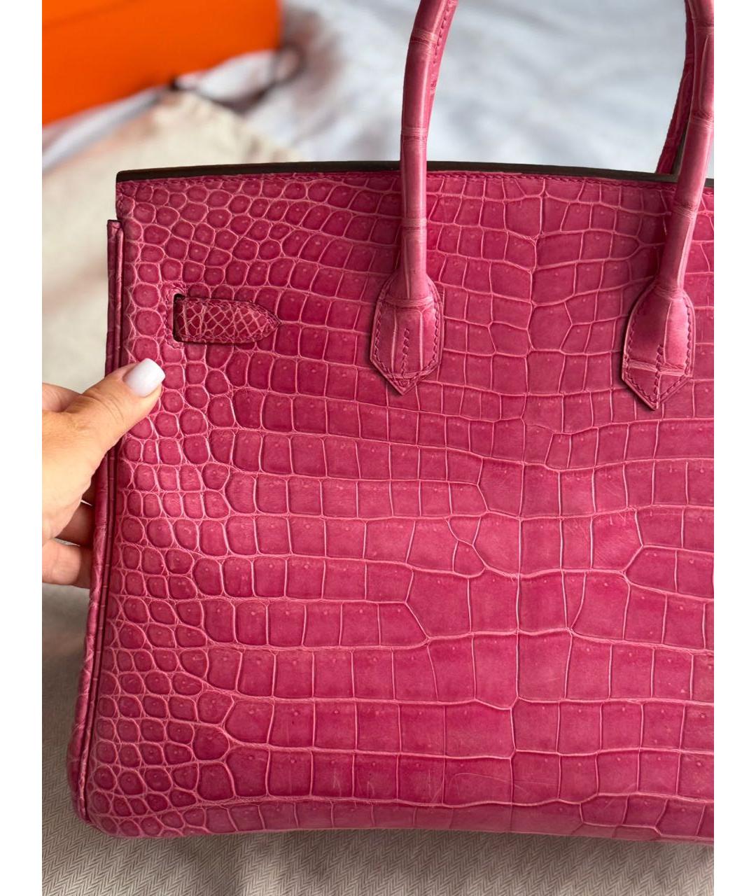 HERMES Розовая сумка с короткими ручками из экзотической кожи, фото 2
