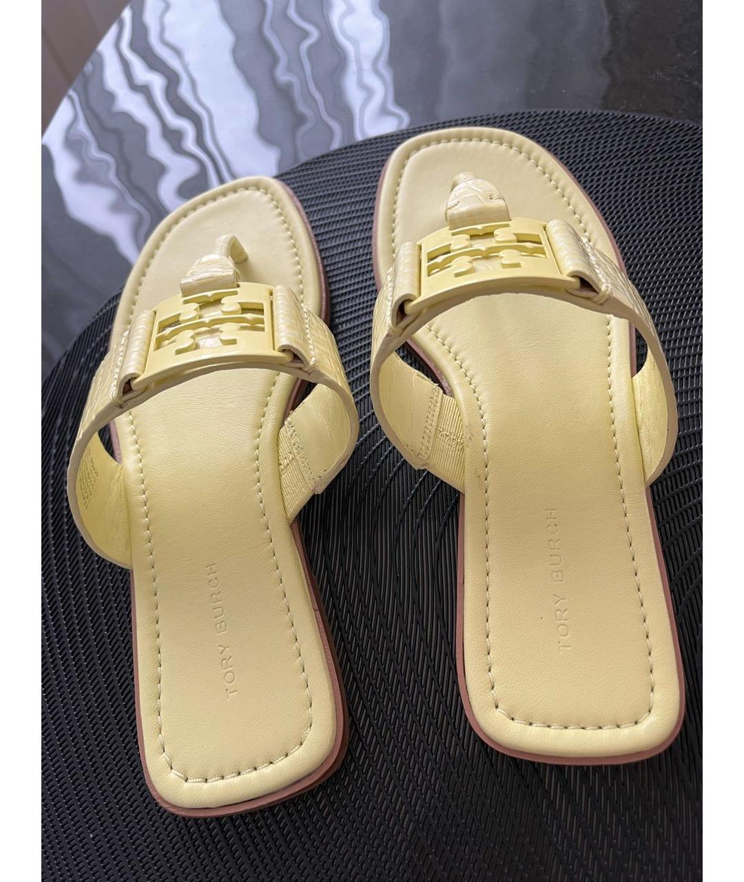 TORY BURCH Желтые кожаные шлепанцы, фото 8