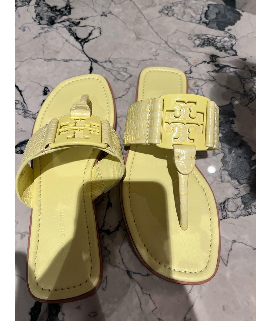 TORY BURCH Желтые кожаные шлепанцы, фото 7