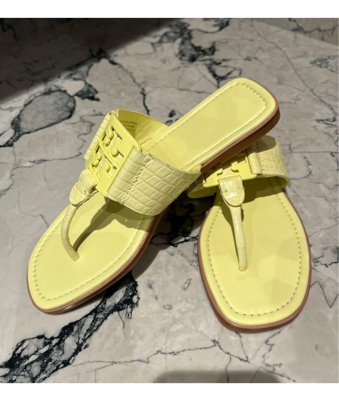 TORY BURCH Желтые кожаные шлепанцы, фото 4