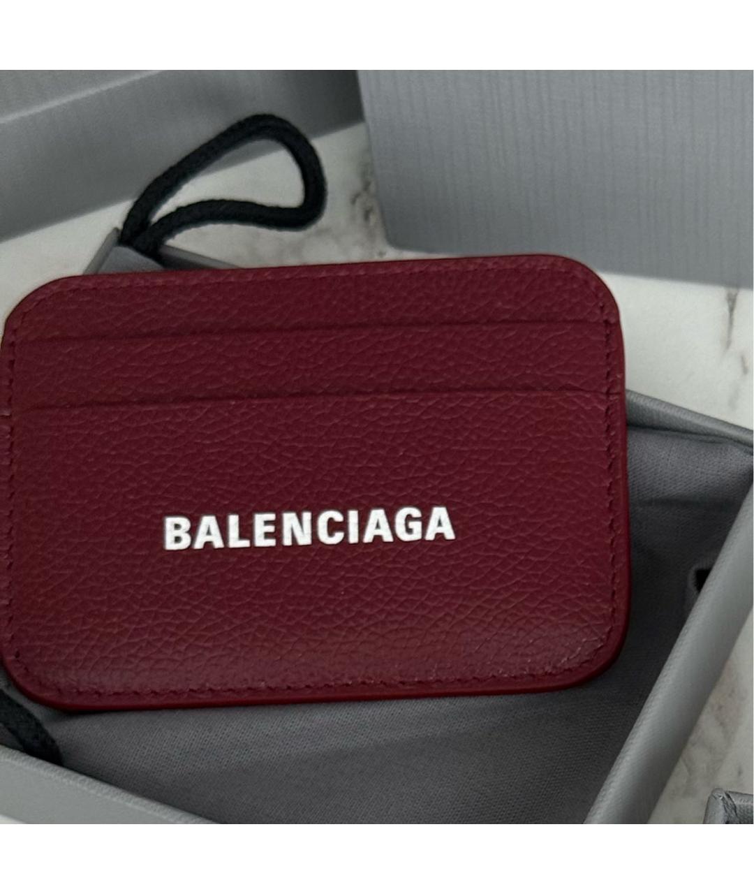 BALENCIAGA Бордовая кожаная визитница, фото 3