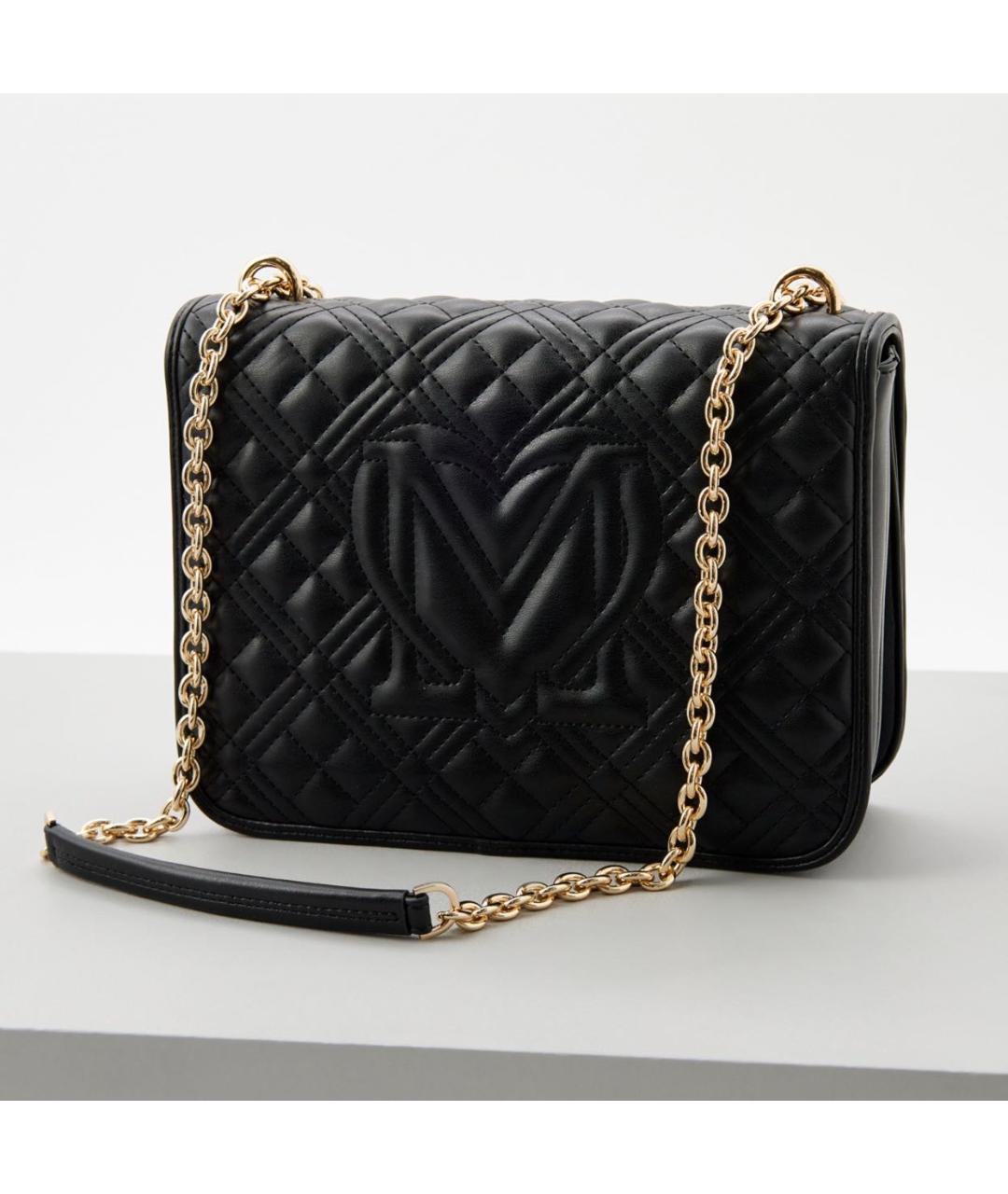 LOVE MOSCHINO Черная кожаная сумка через плечо, фото 2