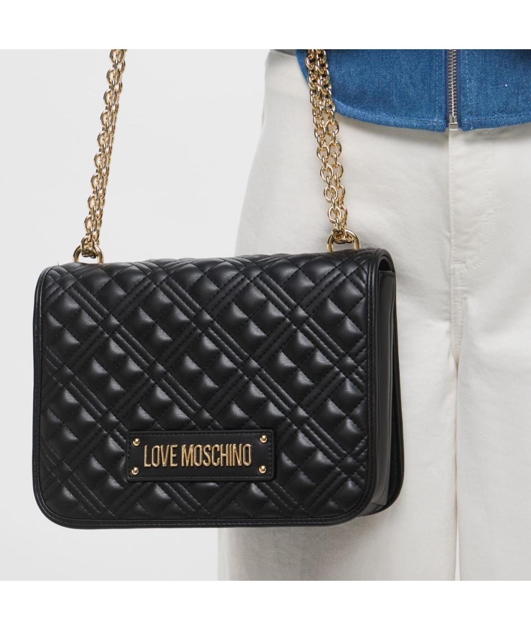 LOVE MOSCHINO Черная кожаная сумка через плечо, фото 5