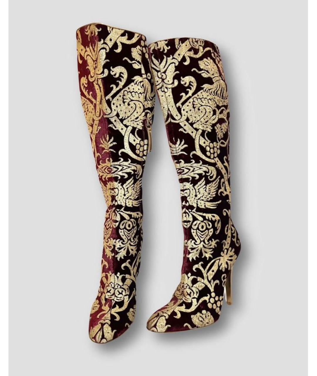 ROBERTO CAVALLI Бордовые бархатные сапоги, фото 2