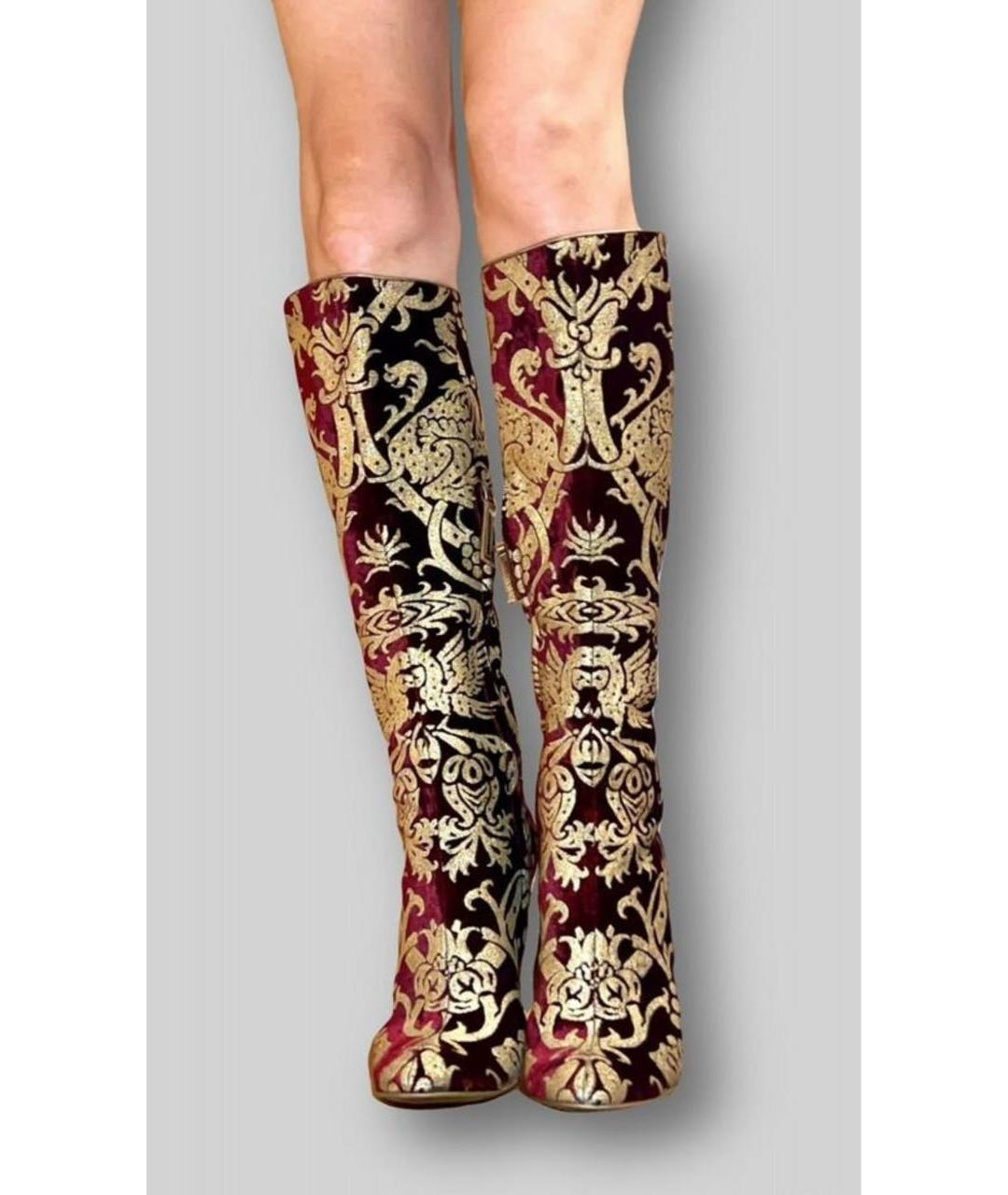 ROBERTO CAVALLI Бордовые бархатные сапоги, фото 3
