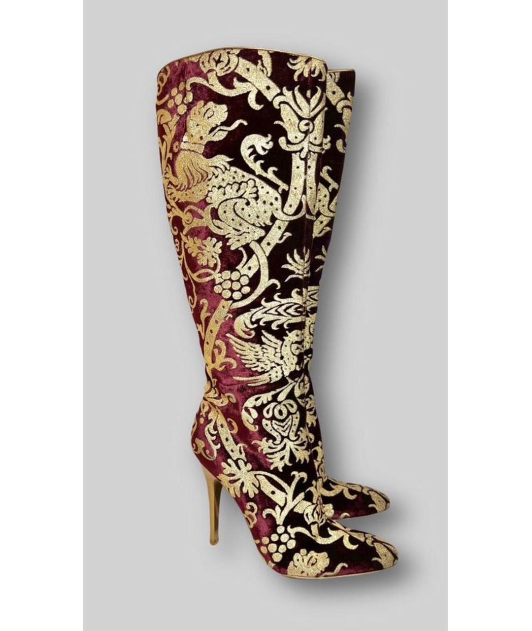 ROBERTO CAVALLI Бордовые бархатные сапоги, фото 9