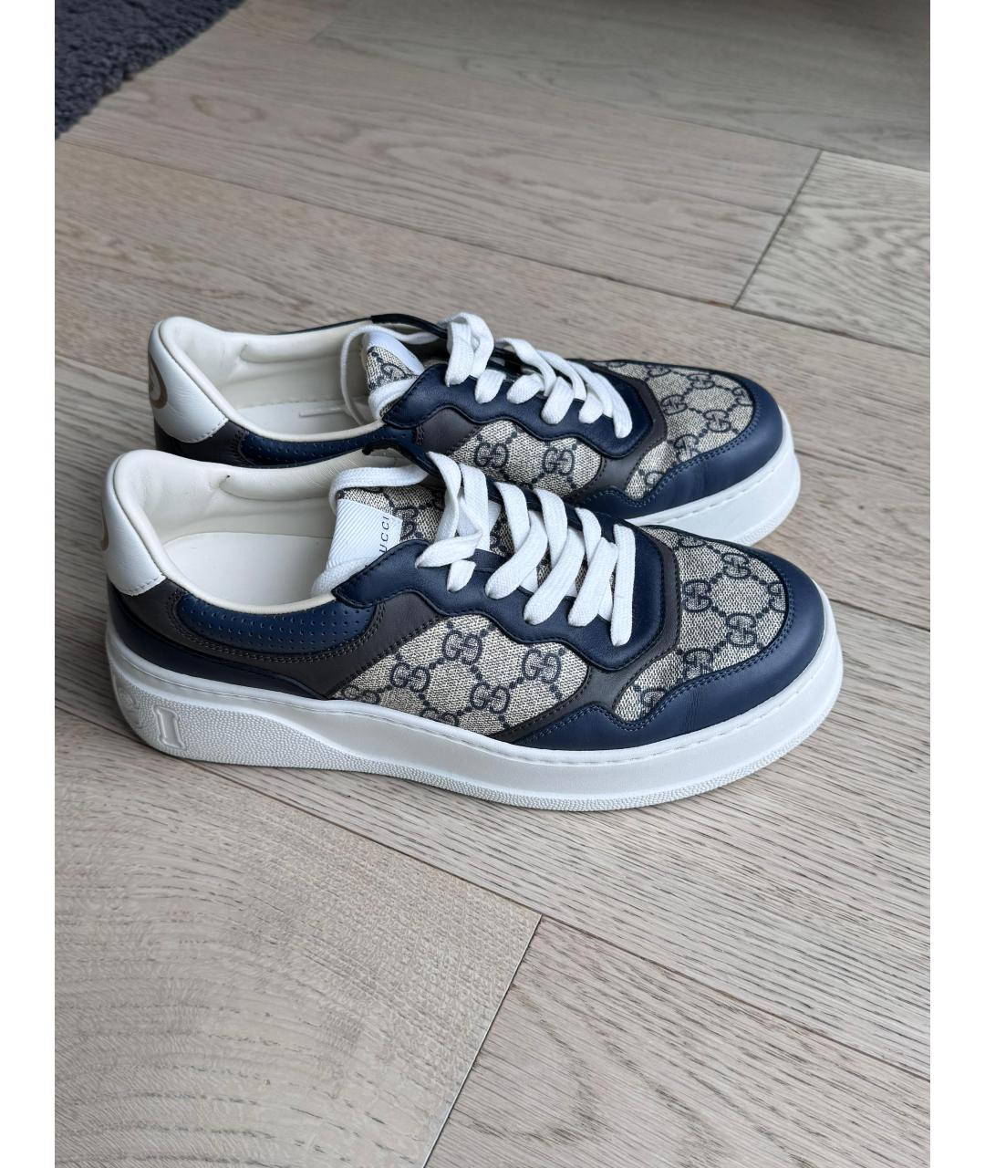 GUCCI Синие текстильные низкие кроссовки / кеды, фото 2