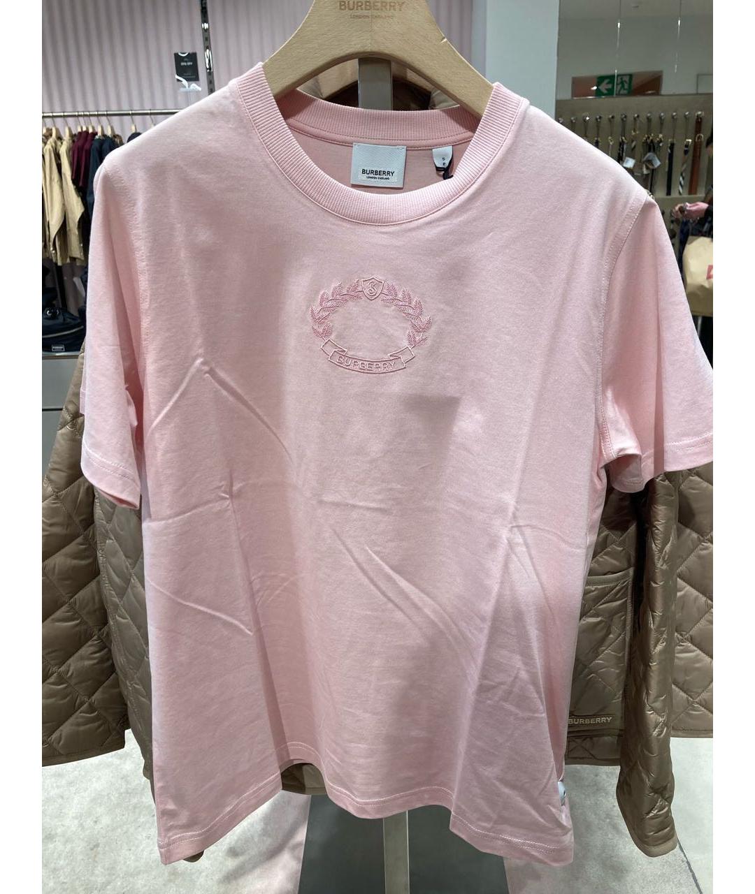 BURBERRY Розовая хлопковая футболка, фото 3
