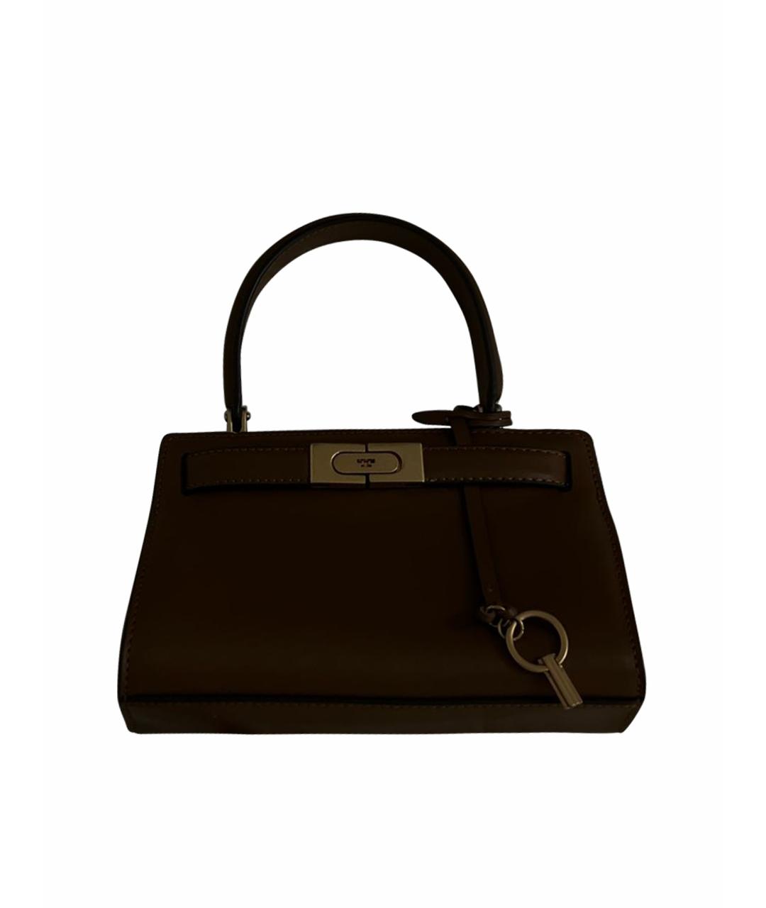 TORY BURCH Коричневая кожаная сумка с короткими ручками, фото 1