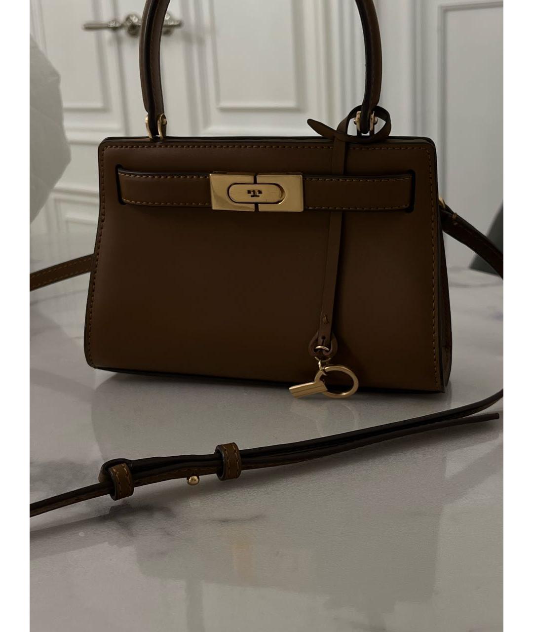 TORY BURCH Коричневая кожаная сумка с короткими ручками, фото 4