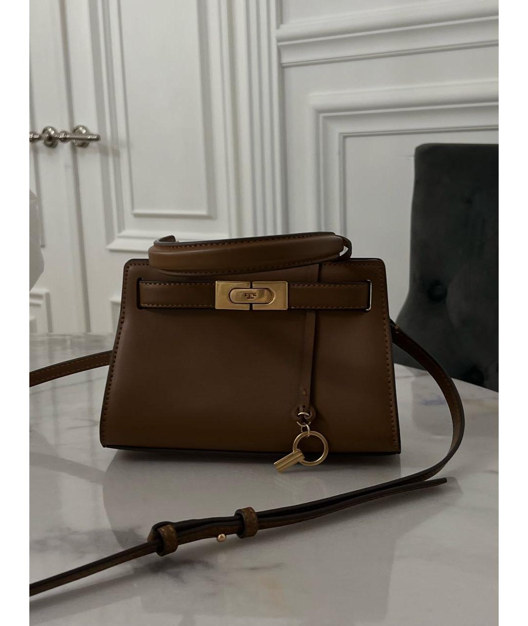 TORY BURCH Коричневая кожаная сумка с короткими ручками, фото 2
