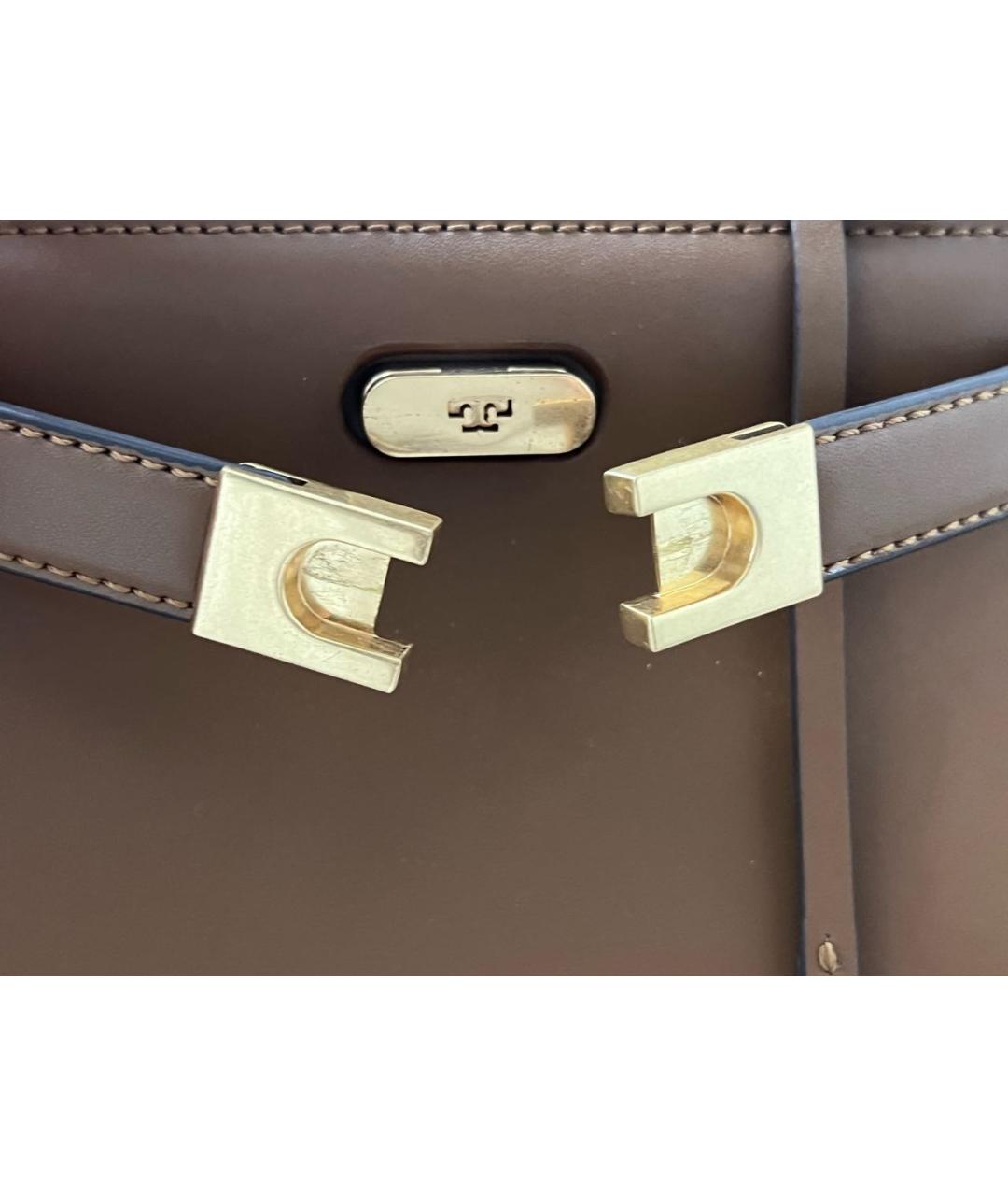 TORY BURCH Коричневая кожаная сумка с короткими ручками, фото 5