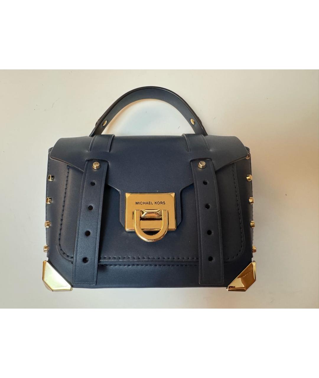MICHAEL KORS Темно-синяя кожаная сумка с короткими ручками, фото 9