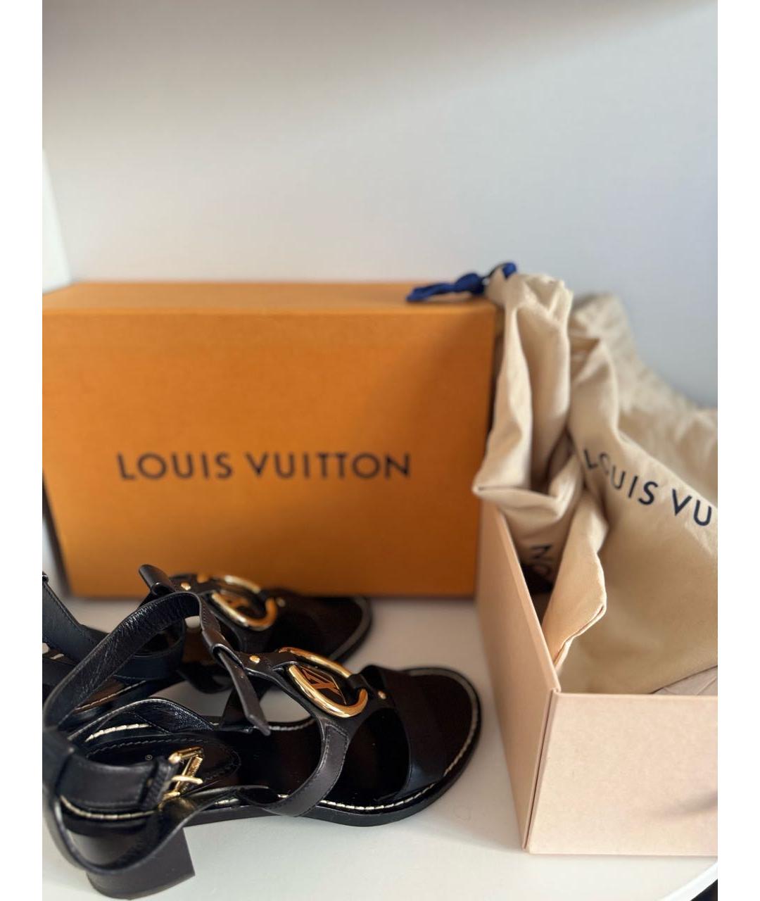 LOUIS VUITTON Черные кожаные сандалии, фото 5