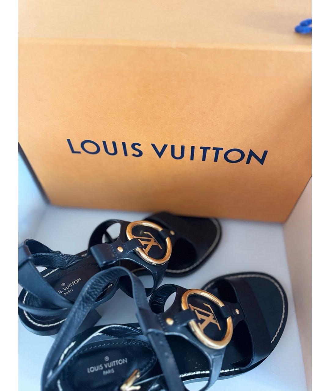 LOUIS VUITTON Черные кожаные сандалии, фото 6