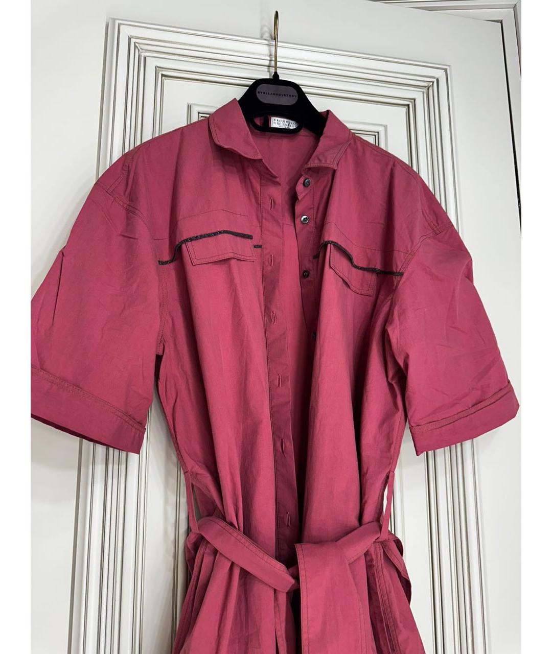 BRUNELLO CUCINELLI Бордовое хлопковое повседневное платье, фото 5