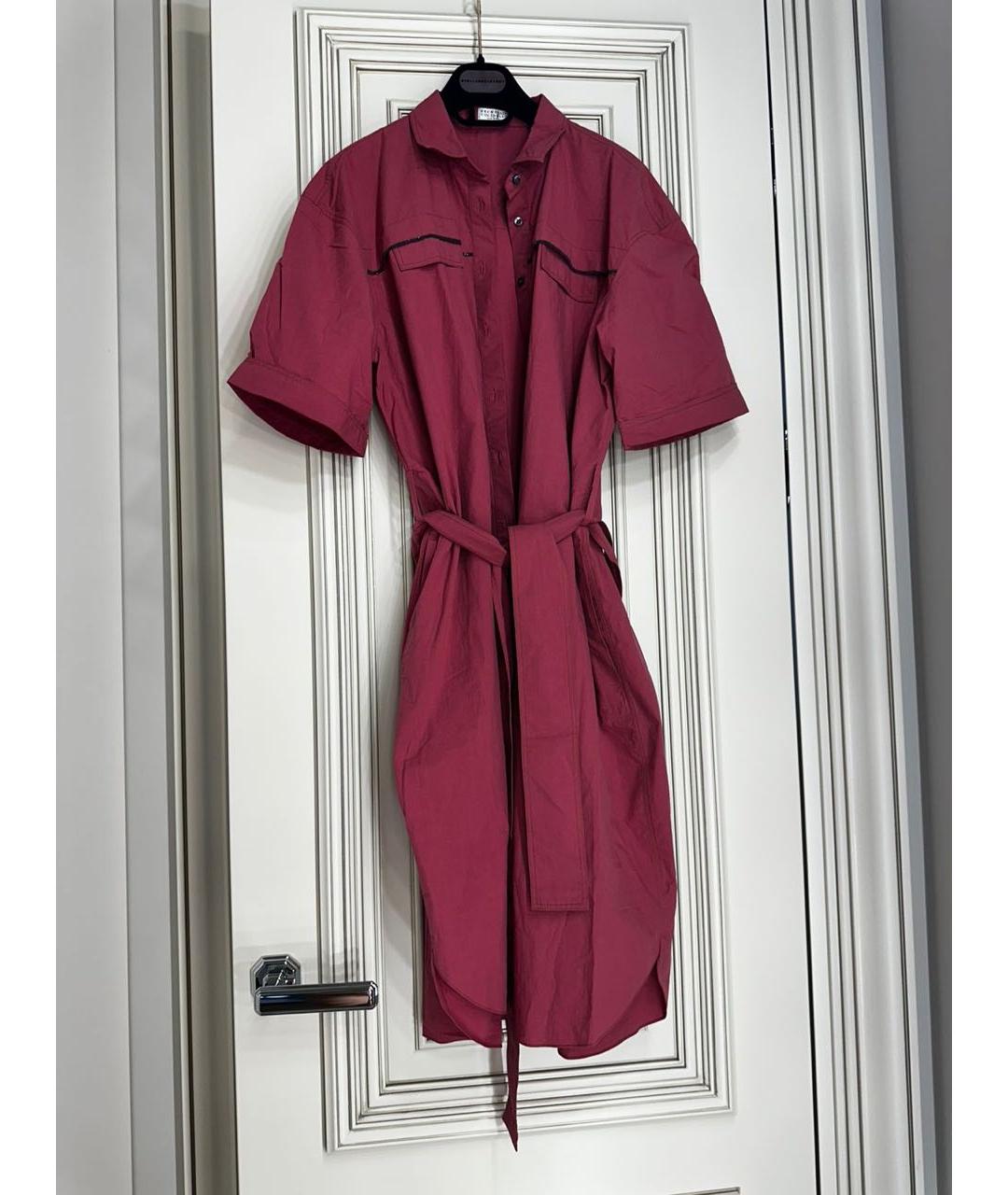 BRUNELLO CUCINELLI Бордовое хлопковое повседневное платье, фото 6