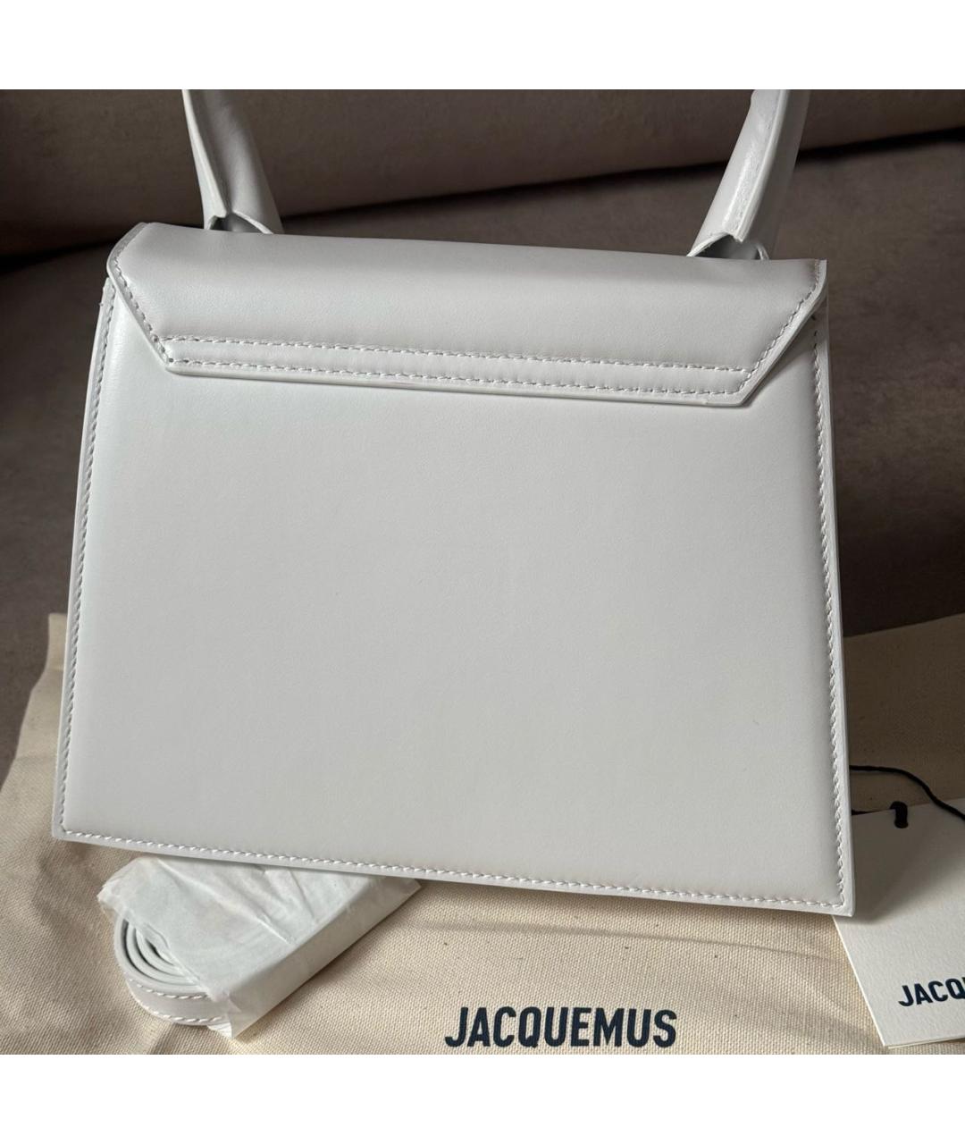 JACQUEMUS Белая кожаная сумка с короткими ручками, фото 3