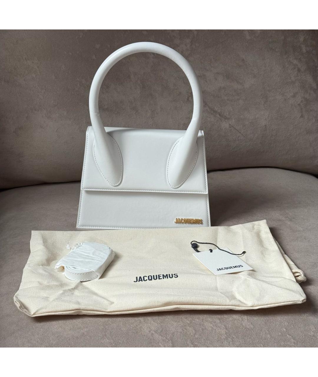 JACQUEMUS Белая кожаная сумка с короткими ручками, фото 2