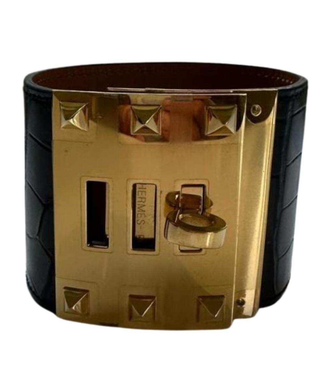 HERMES Черный кожаный браслет, фото 1