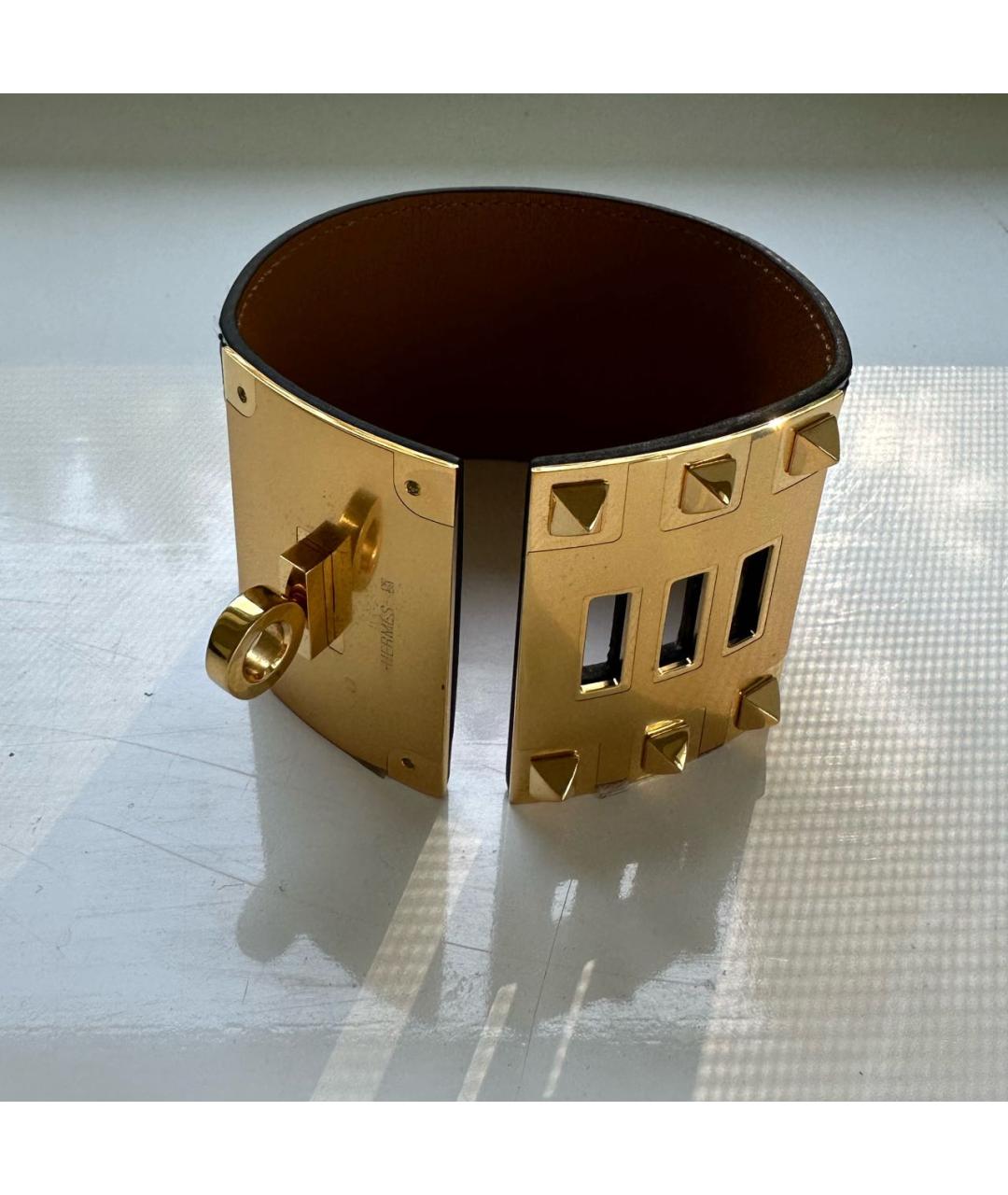 HERMES Черный кожаный браслет, фото 2