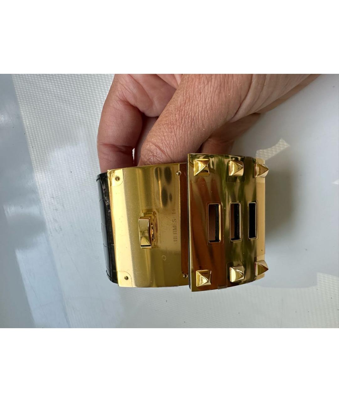 HERMES Черный кожаный браслет, фото 3