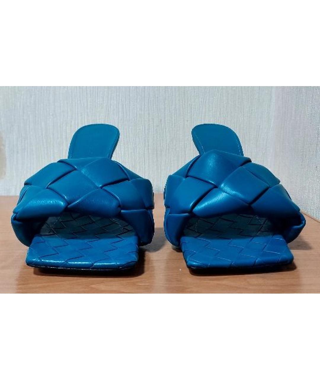 BOTTEGA VENETA Синие кожаные мюли, фото 2