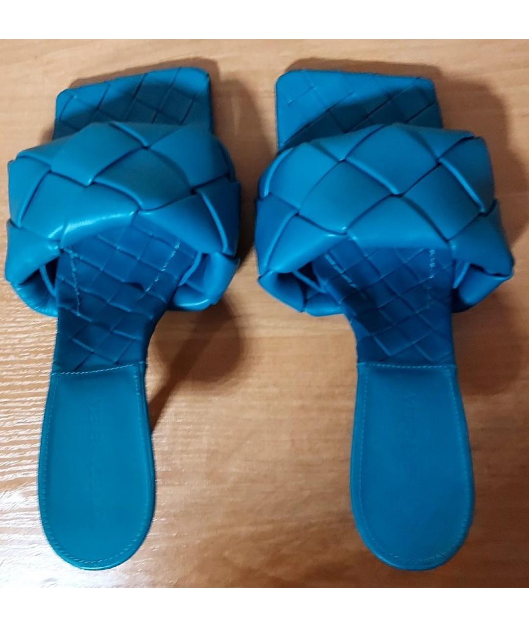 BOTTEGA VENETA Синие кожаные мюли, фото 3