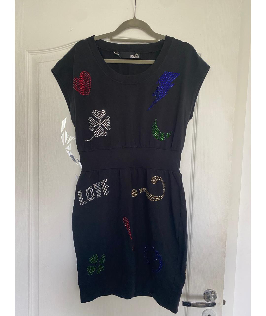 LOVE MOSCHINO Черное хлопковое повседневное платье, фото 9