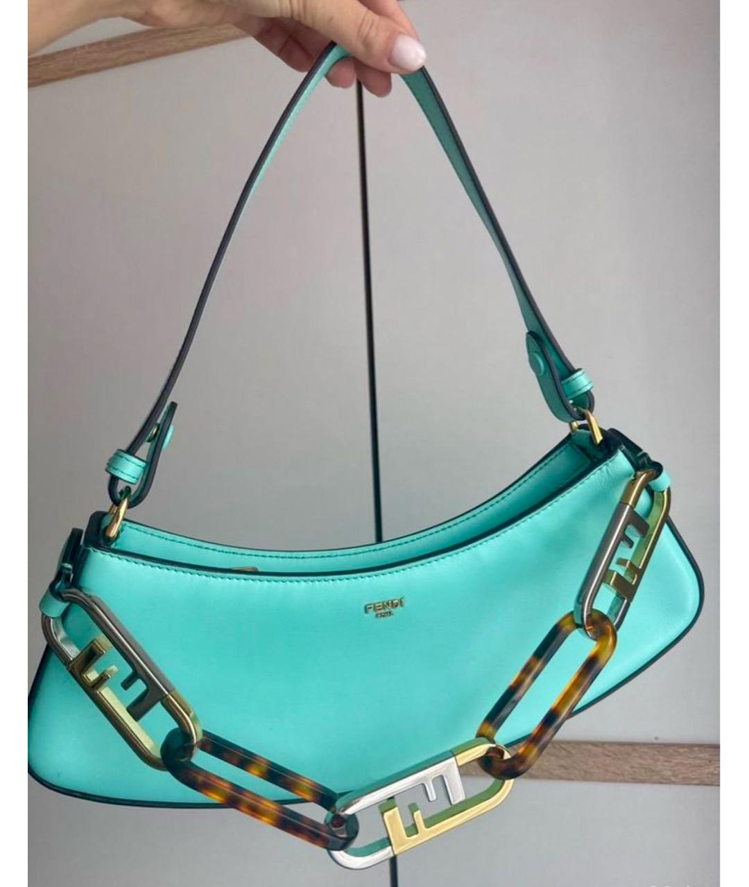 FENDI Бирюзовая кожаная сумка с короткими ручками, фото 2