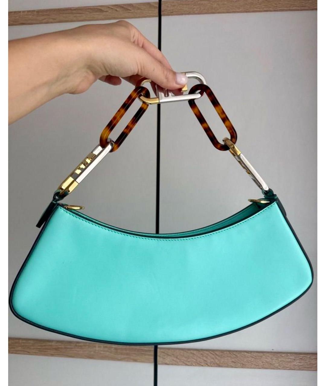 FENDI Бирюзовая кожаная сумка с короткими ручками, фото 3