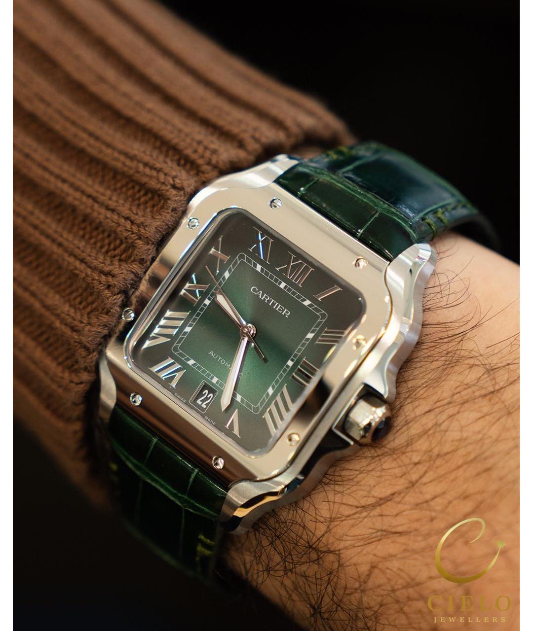 CARTIER Зеленые стальные часы, фото 6