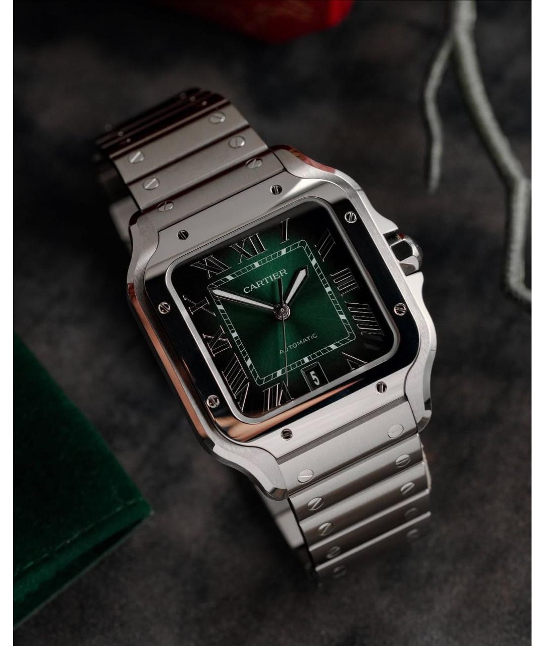 CARTIER Зеленые стальные часы, фото 4