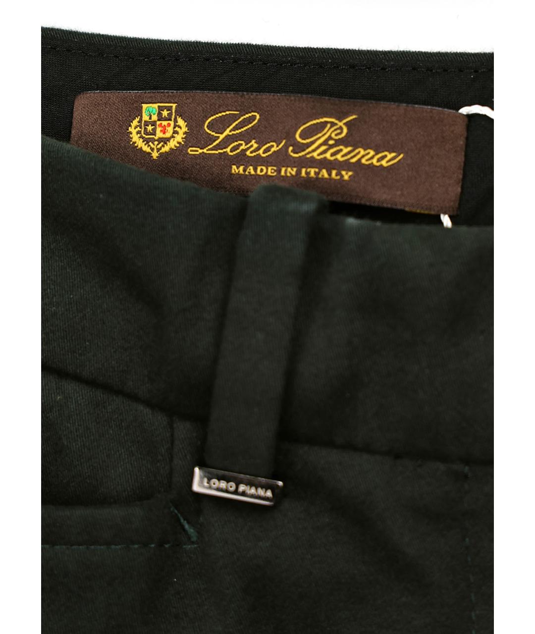 LORO PIANA Зеленые хлопко-эластановые прямые брюки, фото 4
