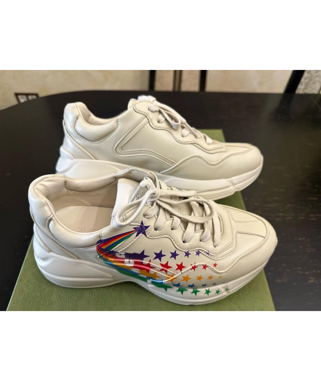 GUCCI Белые кожаные кроссовки, фото 8