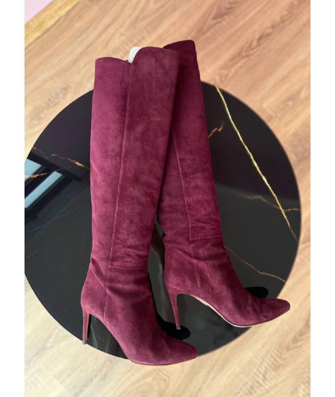 AQUAZZURA Бордовые замшевые ботфорты, фото 9