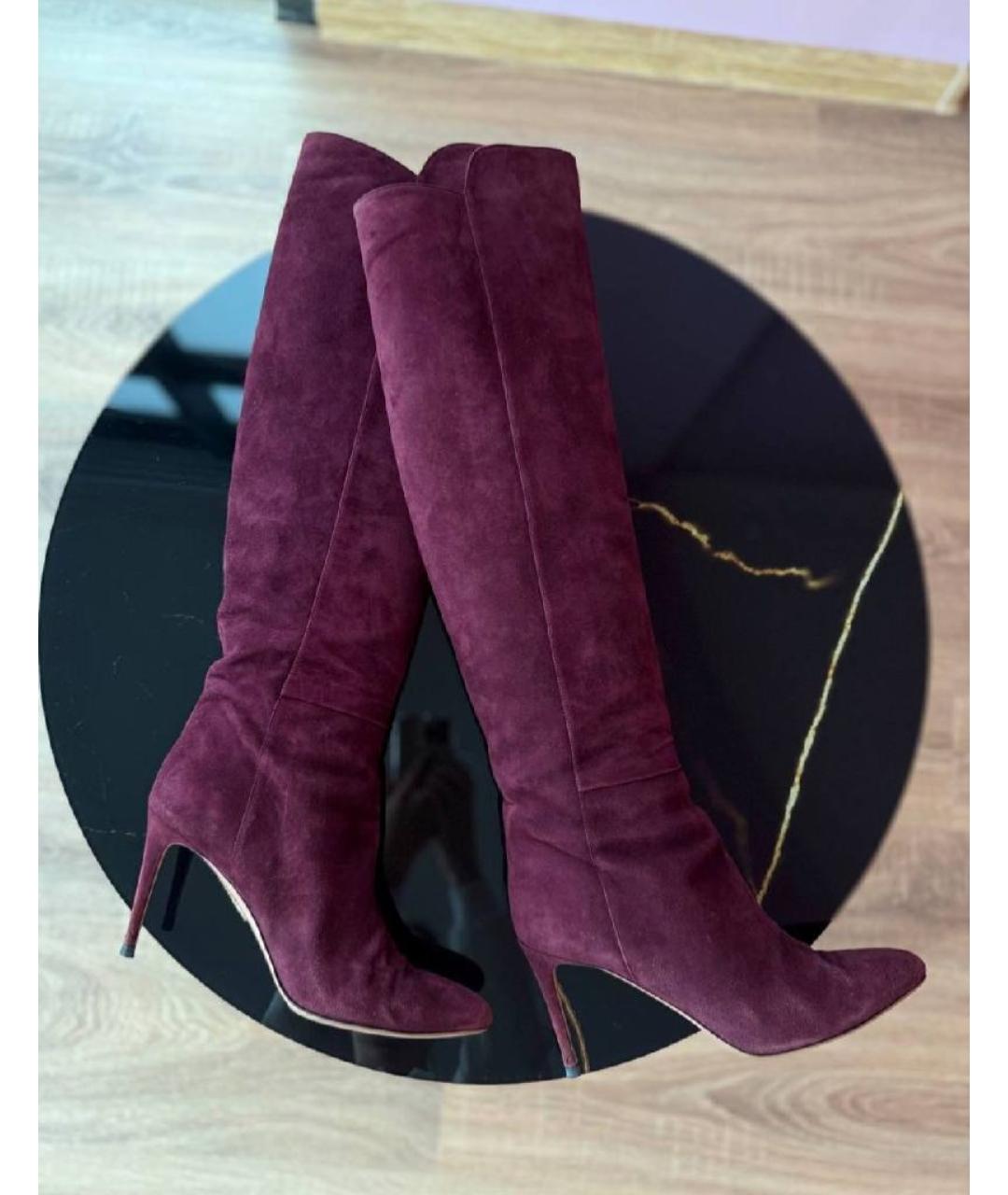 AQUAZZURA Бордовые замшевые ботфорты, фото 6