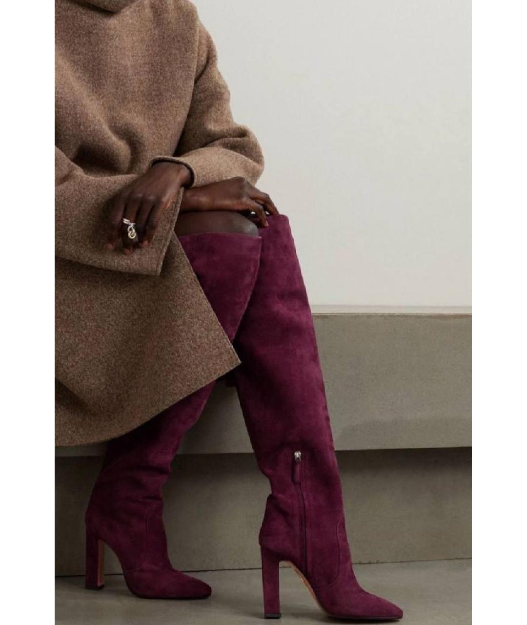 AQUAZZURA Бордовые замшевые ботфорты, фото 8