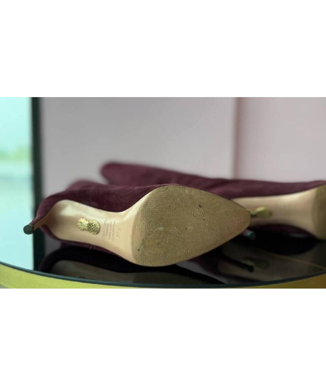 AQUAZZURA Бордовые замшевые ботфорты, фото 3