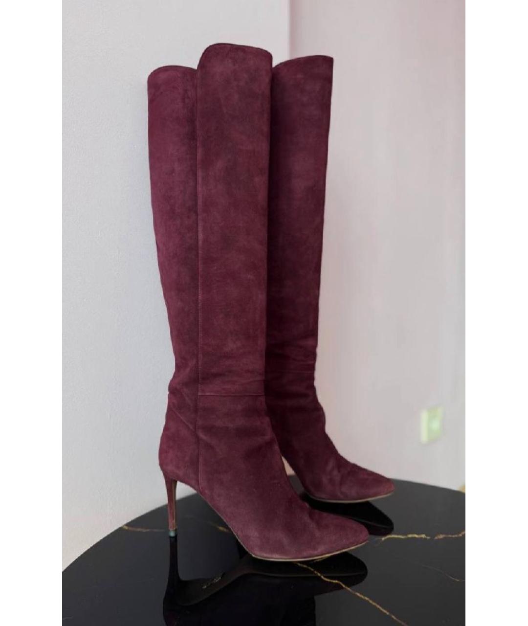 AQUAZZURA Бордовые замшевые ботфорты, фото 2