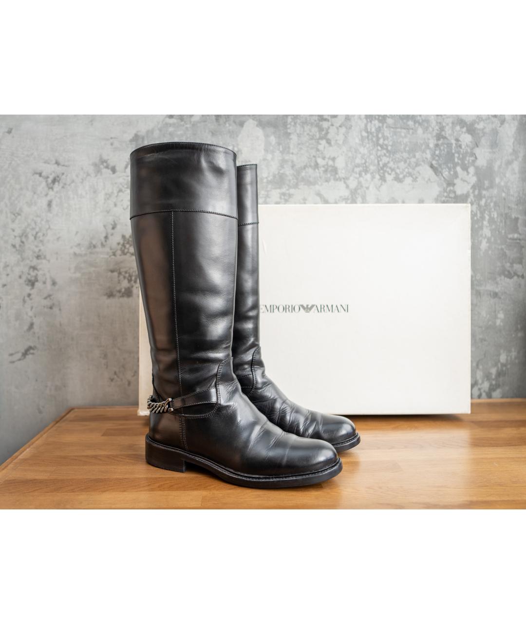 EMPORIO ARMANI Черные кожаные сапоги, фото 6