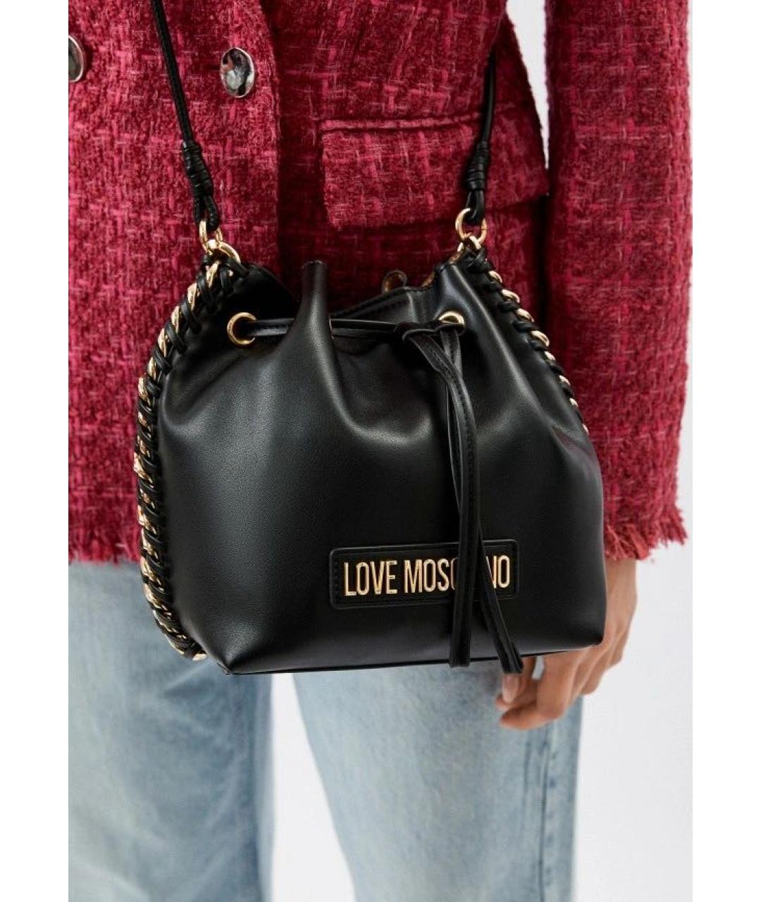LOVE MOSCHINO Черная кожаная сумка через плечо, фото 4