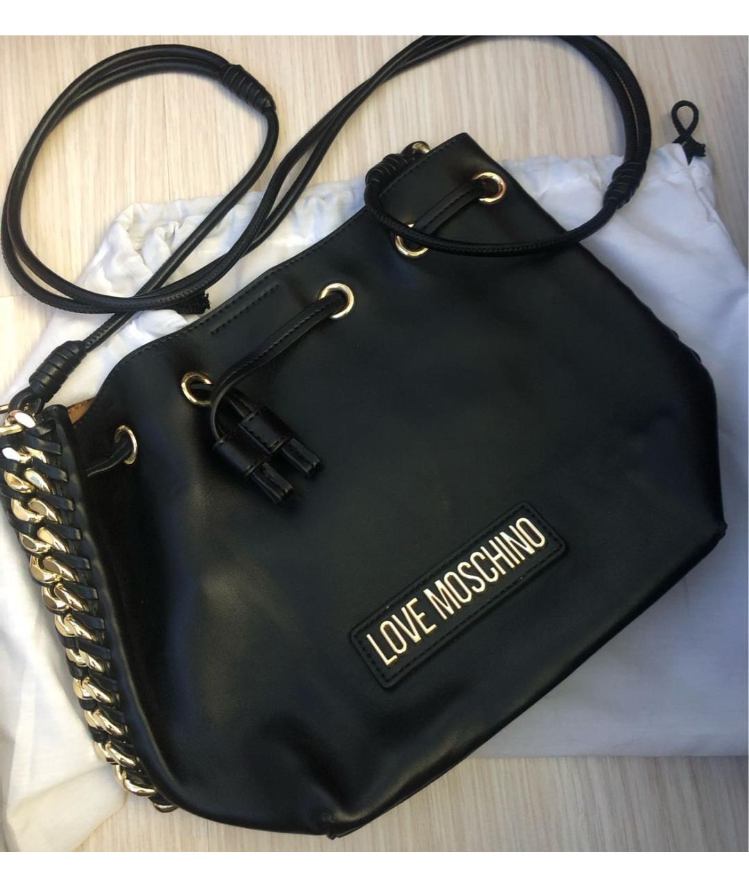 LOVE MOSCHINO Черная кожаная сумка через плечо, фото 6