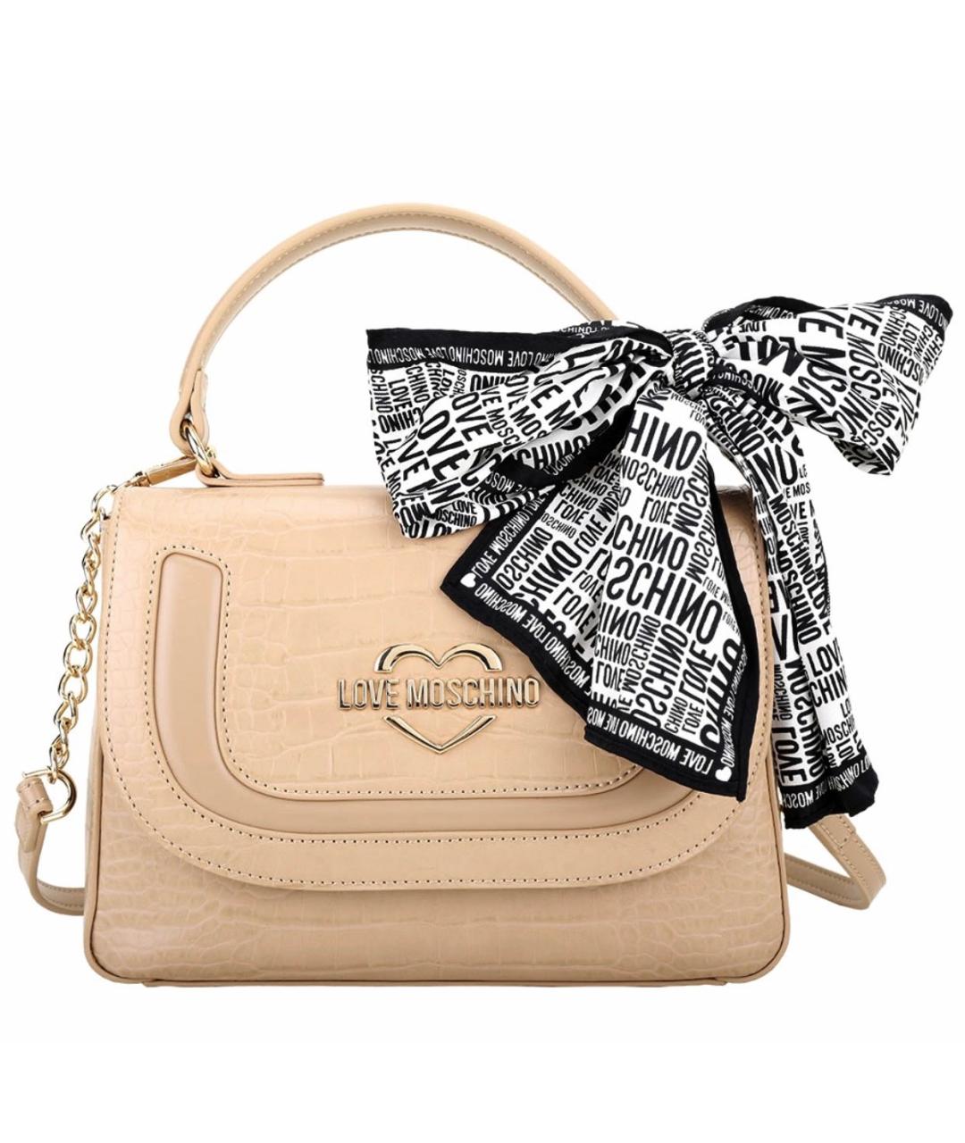 LOVE MOSCHINO Бежевая сумка через плечо из лакированной кожи, фото 7