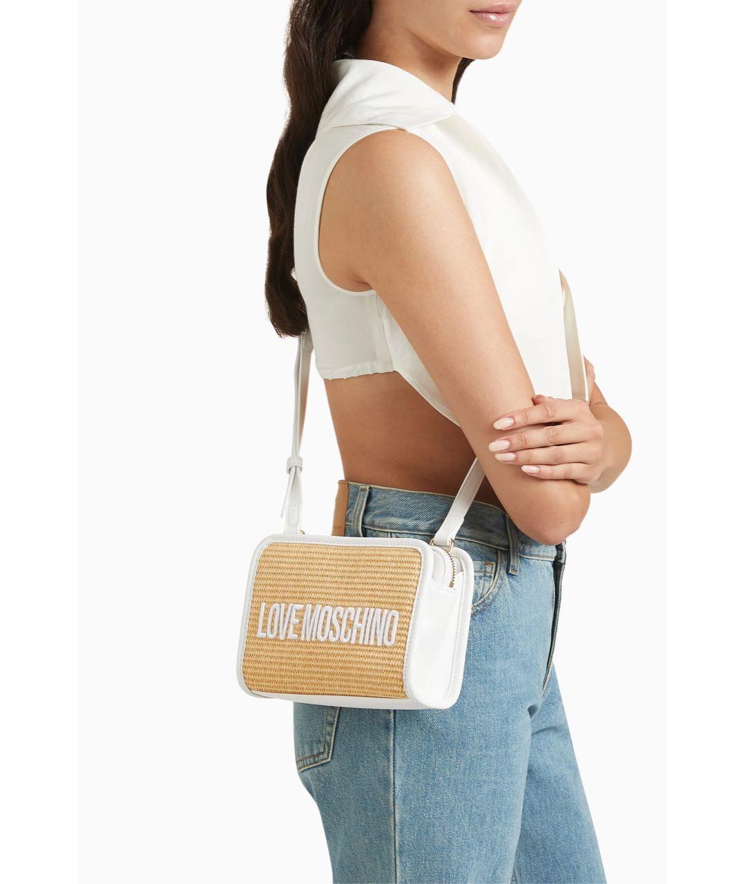 LOVE MOSCHINO Белая пелетеная сумка через плечо, фото 5
