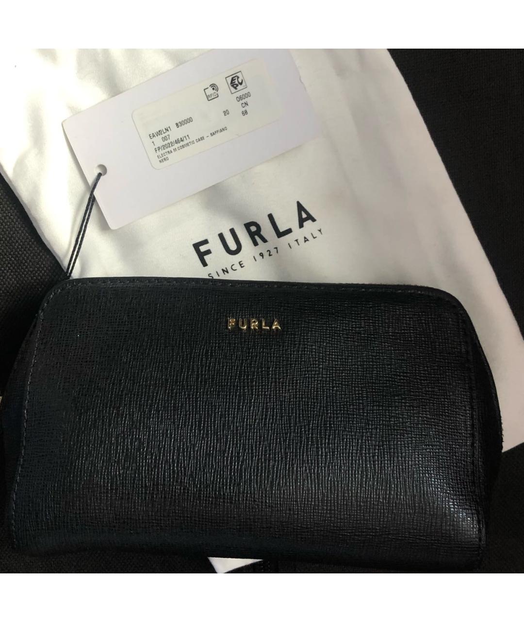FURLA Черная кожаная косметичка, фото 4