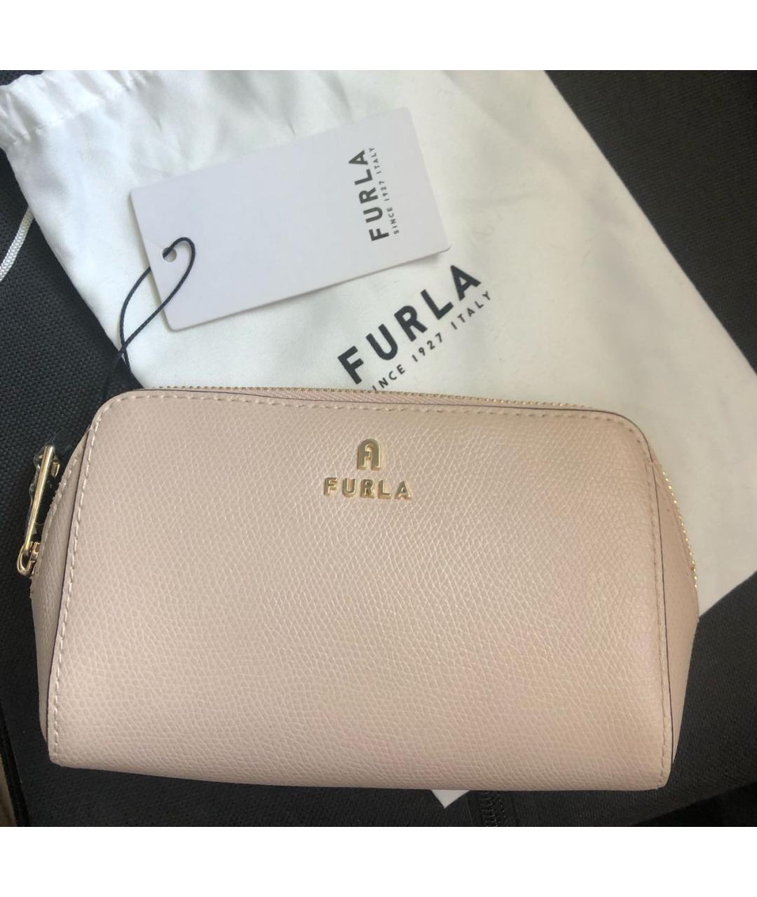 FURLA Бежевая кожаная косметичка, фото 4
