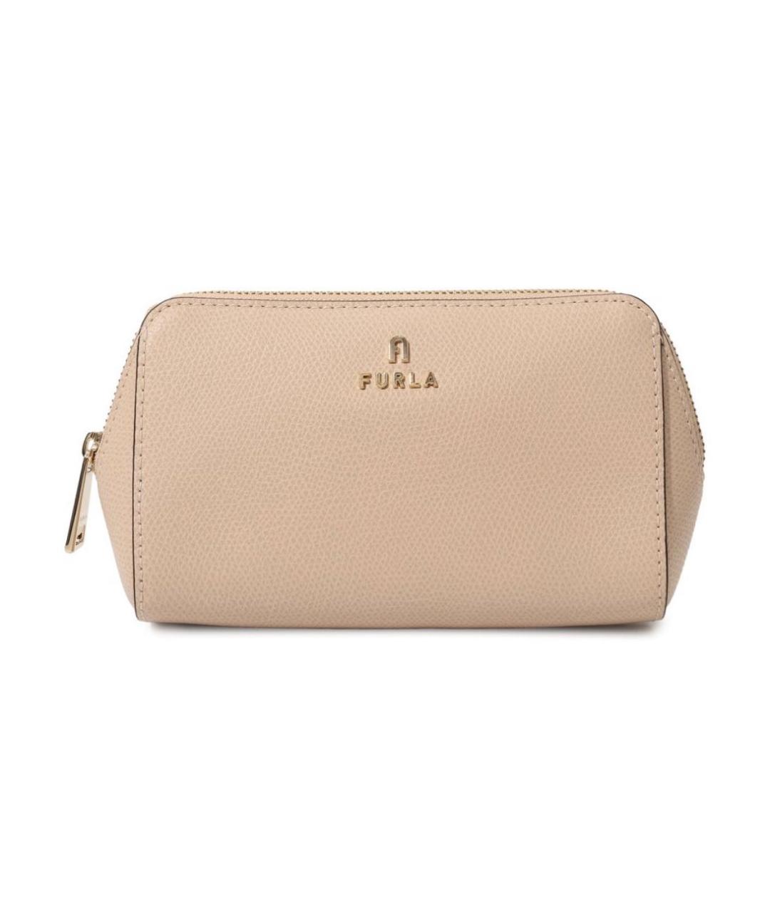 FURLA Бежевая кожаная косметичка, фото 5